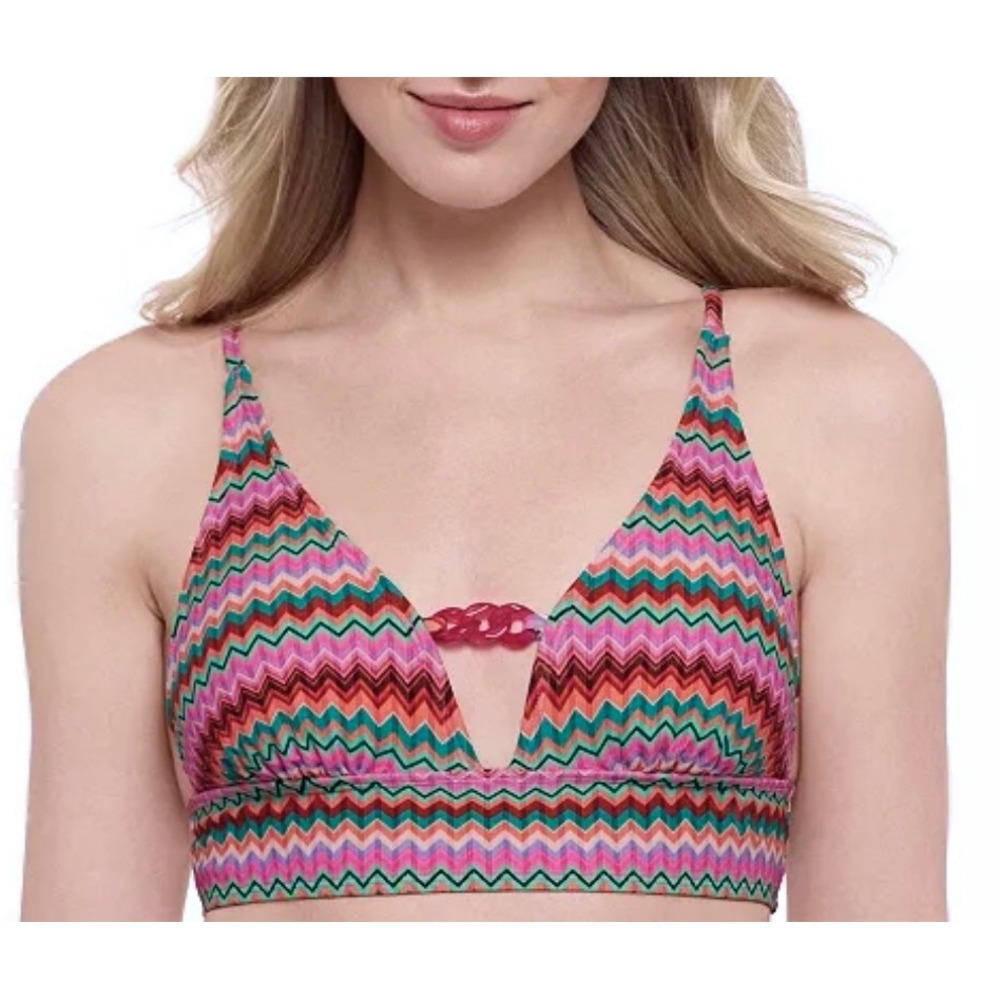 Salt + Cove‎ Chevron Zigzag Chain Detail Bikini Top Pink Multi Size M NEW